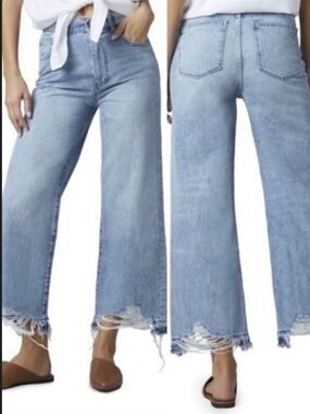 DL1961 Hepburn High-Rise Wide Leg Jeans Slate Raw Hem Size 28